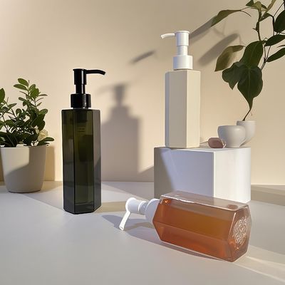 Sześciokątna prosta butelka z tworzywa PET z pompką do kosmetyków lub szamponu o pojemności 120 ml, 150 ml, 200 ml